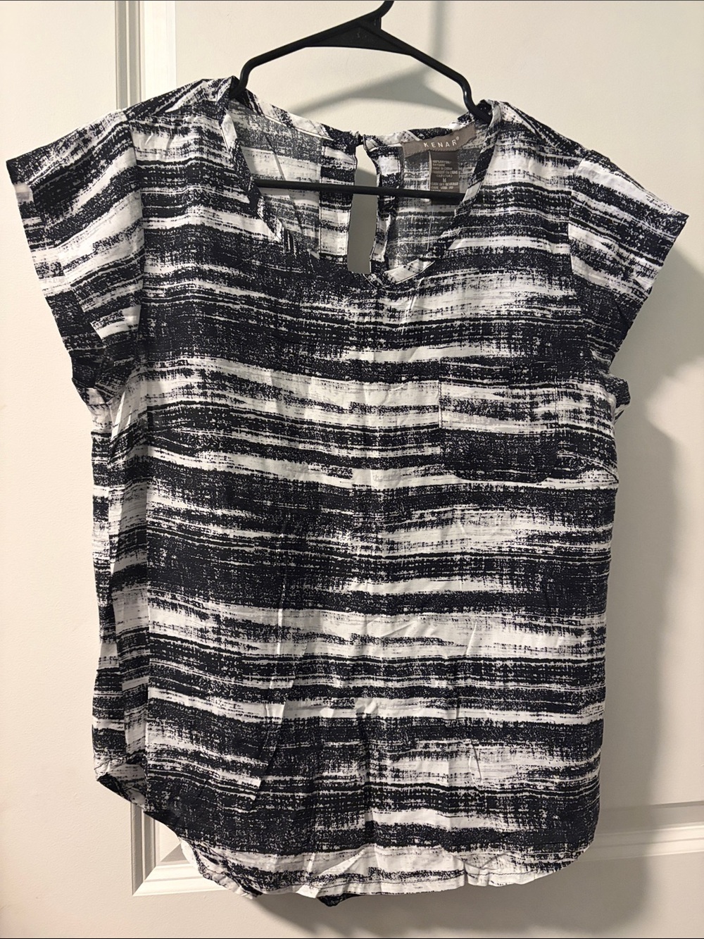 Kenar Black & White Brushstroke Stripe Short-Sleeve Top